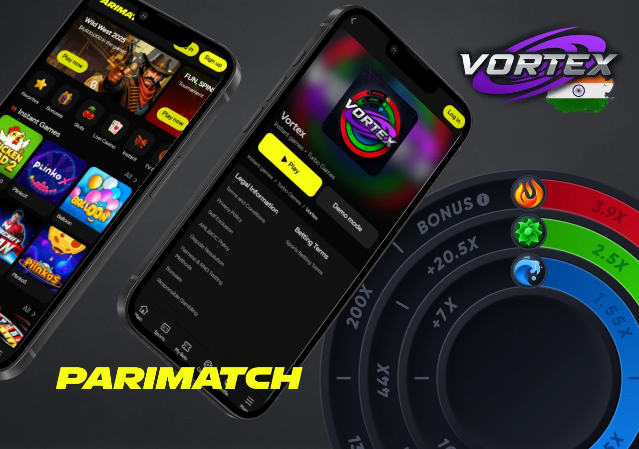 PariMatch mobile platform support for the Vortex game.