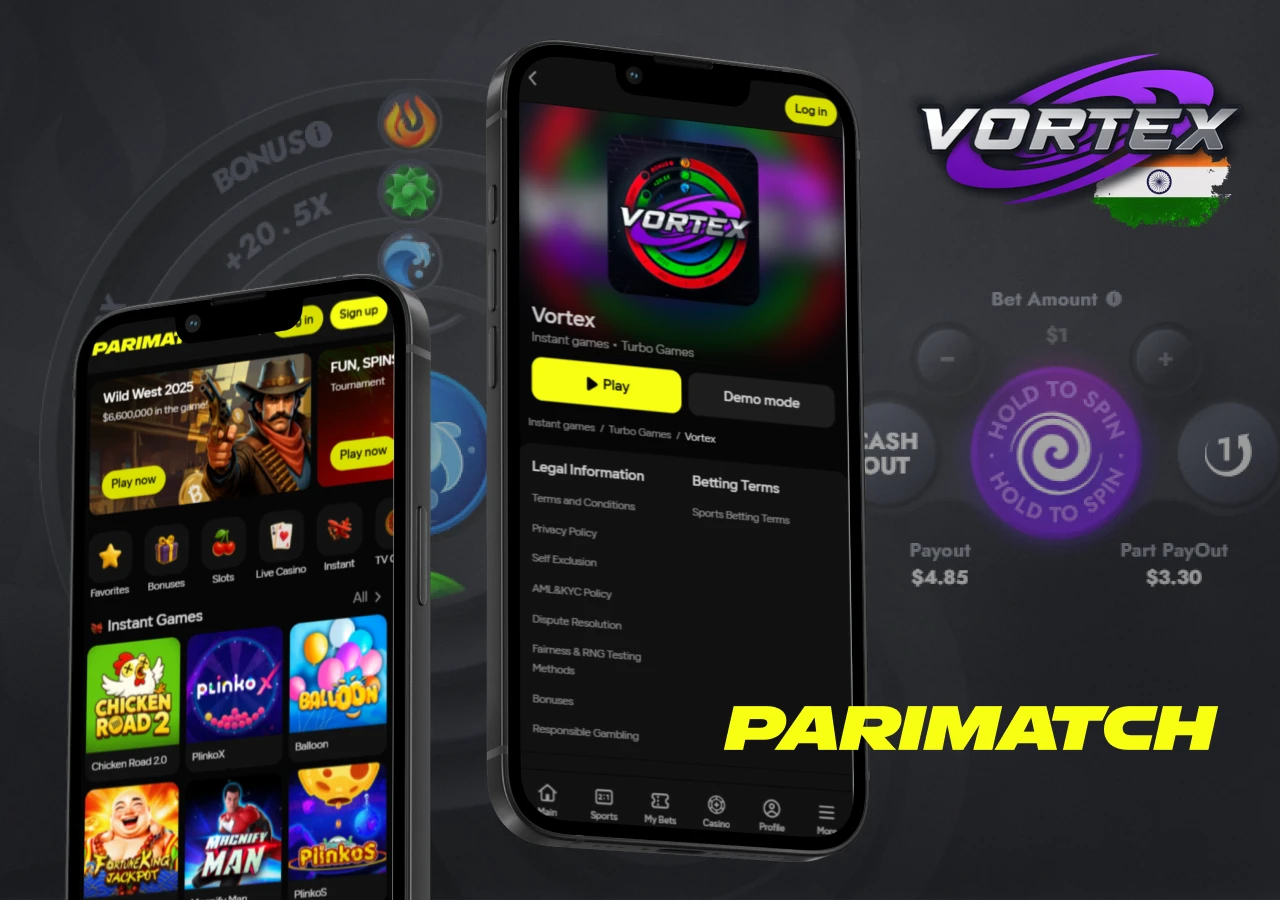 PariMatch users can access Vortex with real money play and bonuses.